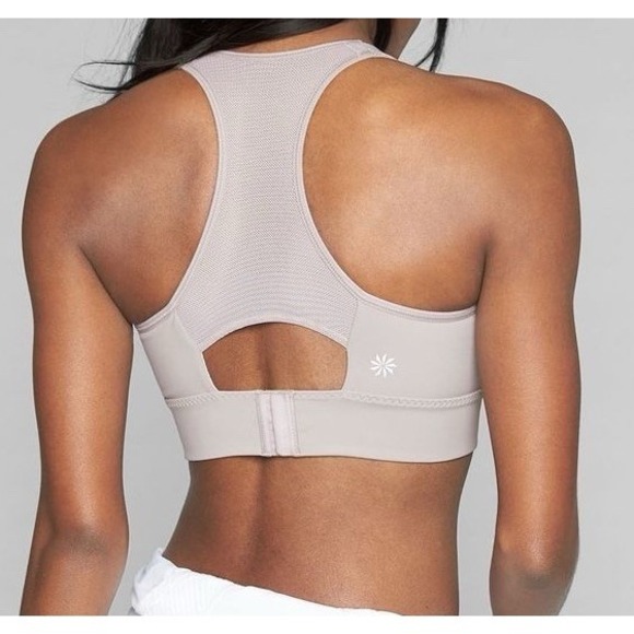 Athleta Empower Gray Full Zip Front Racerback Sports Bra Support M Reflective - Picture 2 of 7